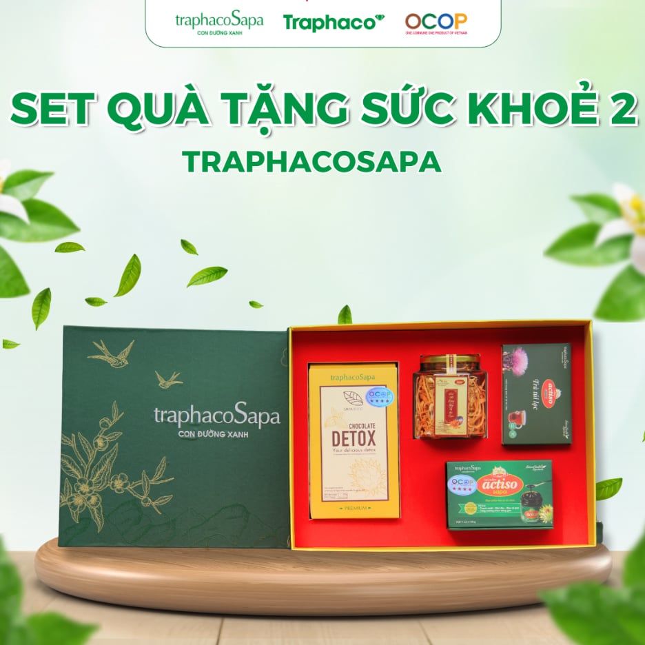  Set Quà Tặng 2 TRAPHACOSAPA Chocolate Detox Đông Trùng Trà Túi Lọc Atiso Thiểt Kế Đẹp Mắt Sang Trọng 