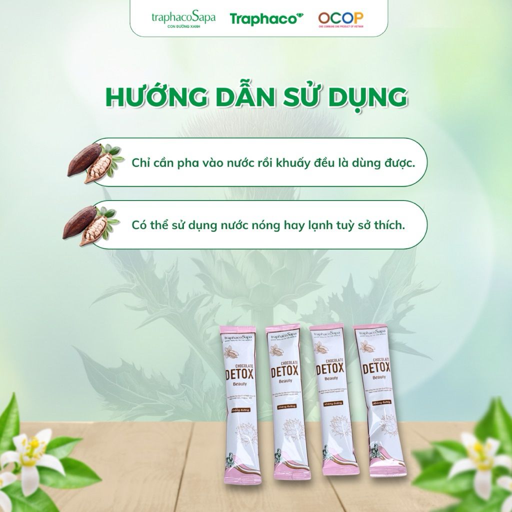  Bột Cacao Chocolate Detox Không Đường TRAPHACOSAPA OCOP 4 SAO Thanh Lọc Cơ Thể Hộp 12 Gói 
