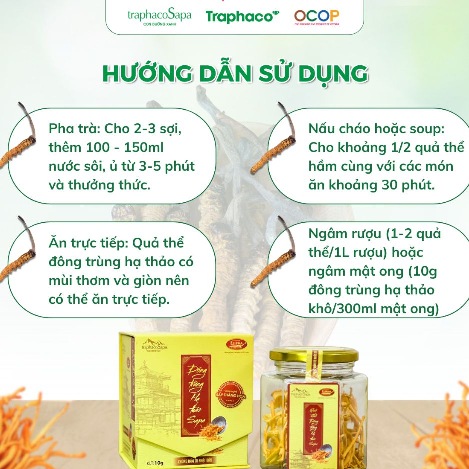 Đông Trùng Hạ Thảo Sapa Sấy Thăng Hoa TRAPHACO SAPA Nâng Cao Sức Khoẻ Giảm Mệt Mỏi 10gr 
