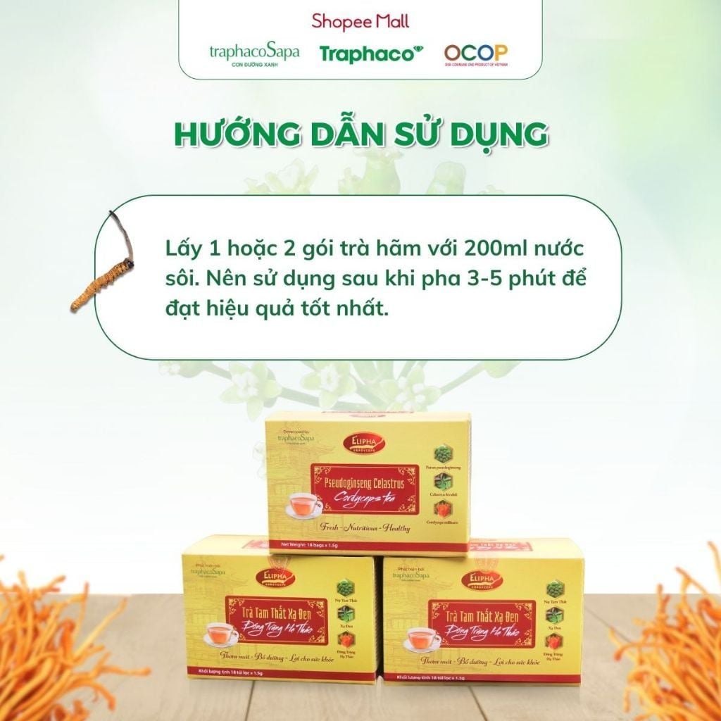  [COMBO 3 HỘP] Trà Túi Lọc Đông Trùng Hạ Thảo Tam Thất Xạ Đen TRAPHACOSAPA Hộp 18 Túi Lọc 