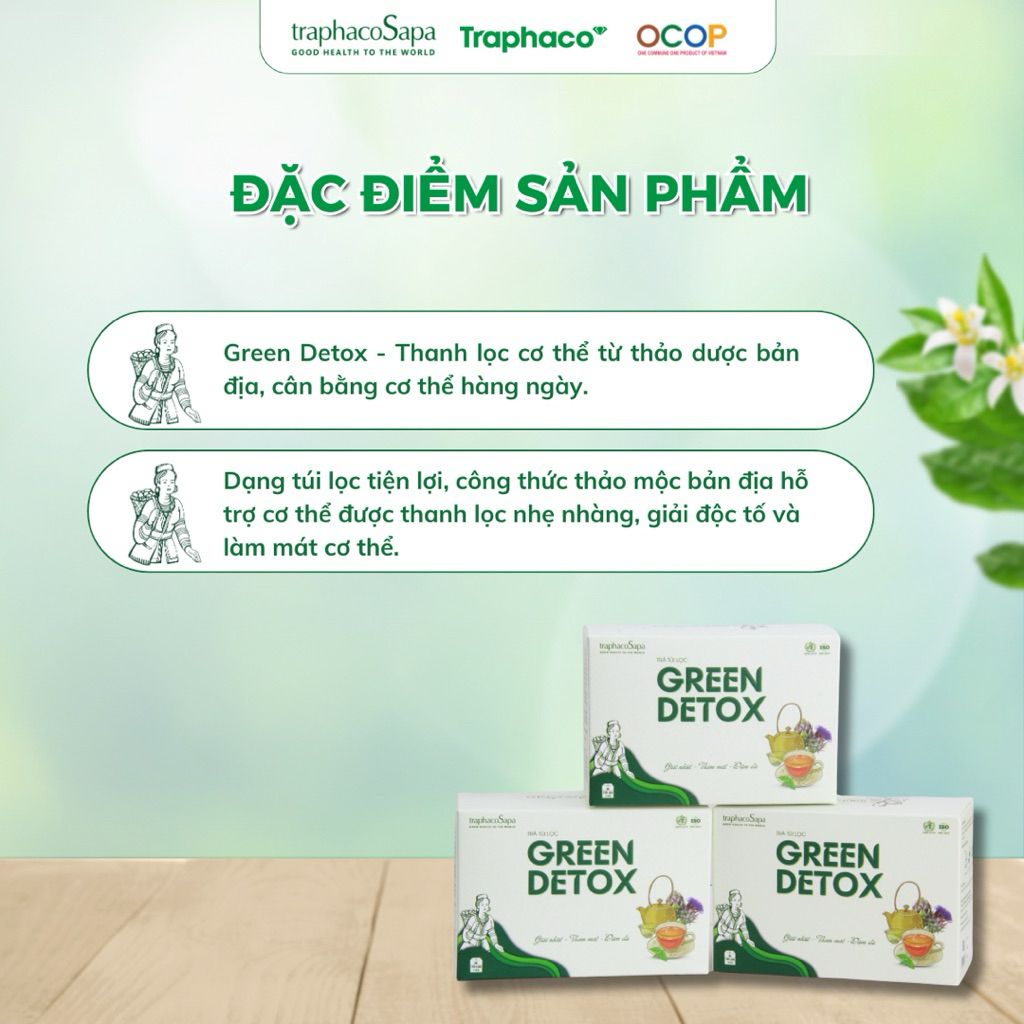  Trà túi lọc Green Detox TRAPHACO SAPA Hỗ Trợ Thanh Lọc Cơ Thể, Làm Mát Gan, Giảm Nóng Trong 