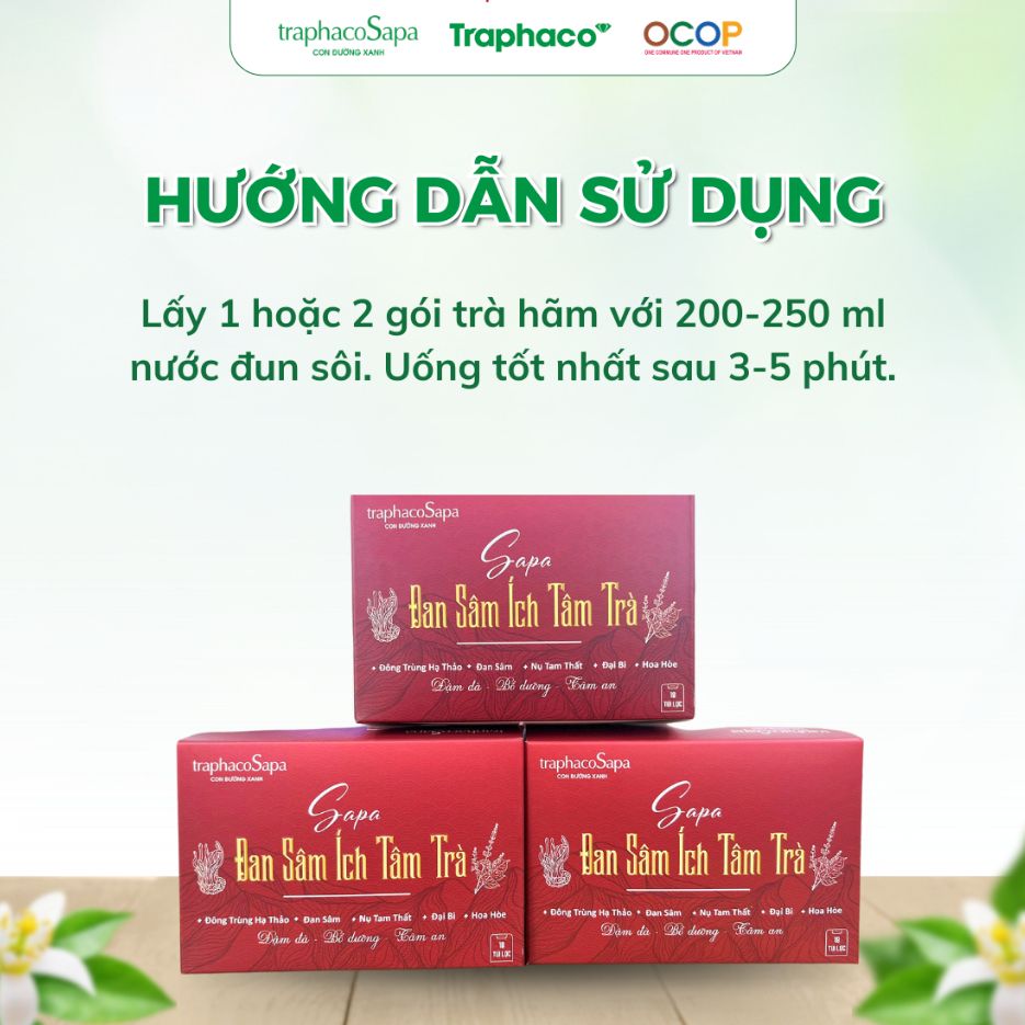  Trà Túi Lọc Đan Sâm Ích Tâm Sapa TRAPHACO SAPA Hỗ Trợ Dưỡng Tâm, Dưỡng Huyết Hộp 18 Túi 