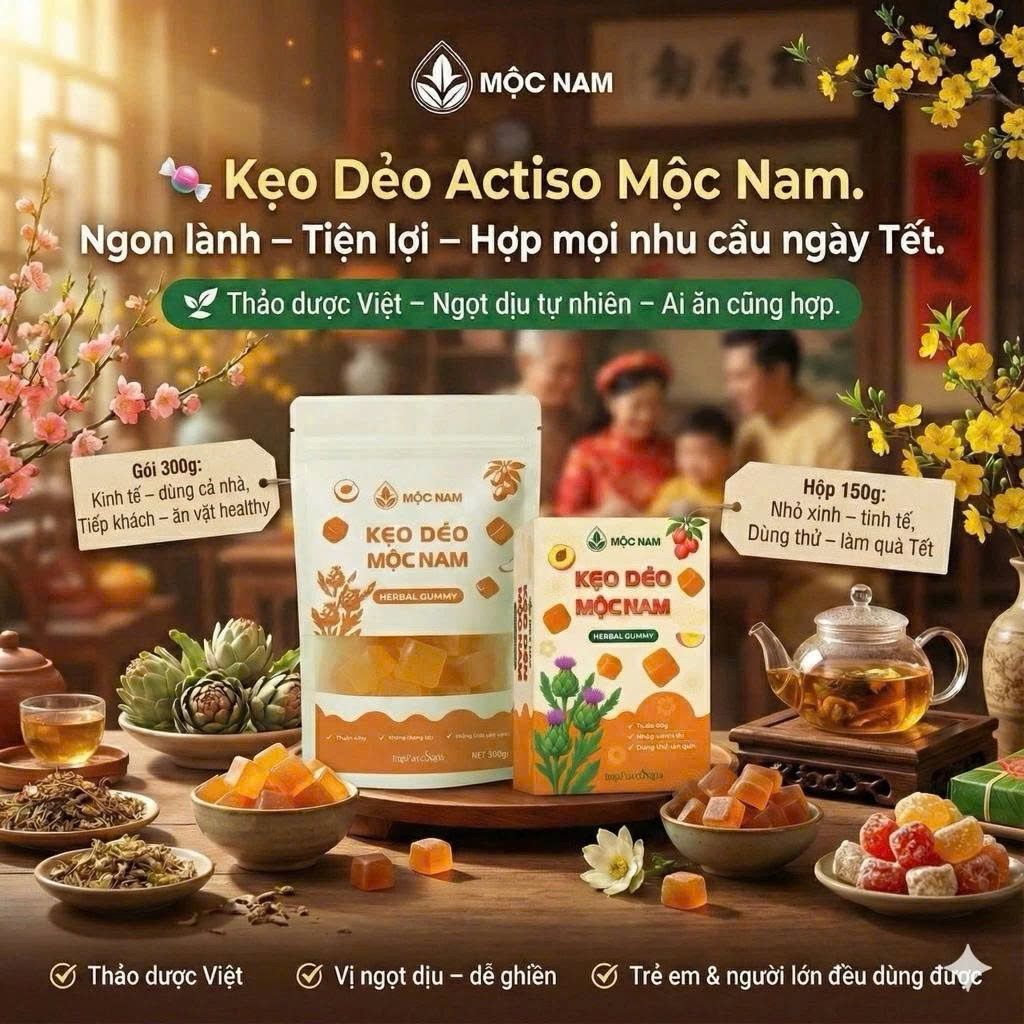  Kẹo Dẻo Actiso Mộc Nam, Thuần Chay, Không Gelatin, Hương Vị Thơm Ngon, Hỗ Trợ Tiêu Hóa 