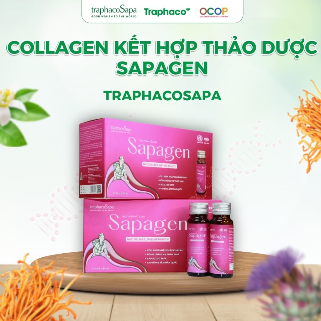  Nước Uống Collagen Thủy Phân SAPAGEN - TRAPHACOSAPA hộp 12 chai 50ml 