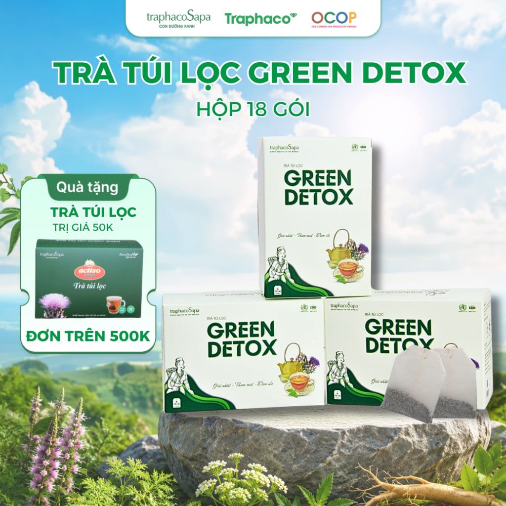  Trà túi lọc Green Detox TRAPHACO SAPA Hỗ Trợ Thanh Lọc Cơ Thể, Làm Mát Gan, Giảm Nóng Trong 