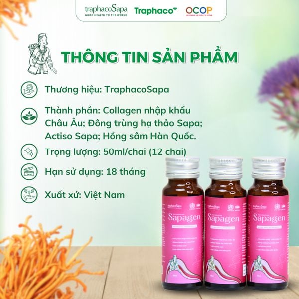  Nước Uống Collagen Thủy Phân SAPAGEN - TRAPHACOSAPA hộp 12 chai 50ml 