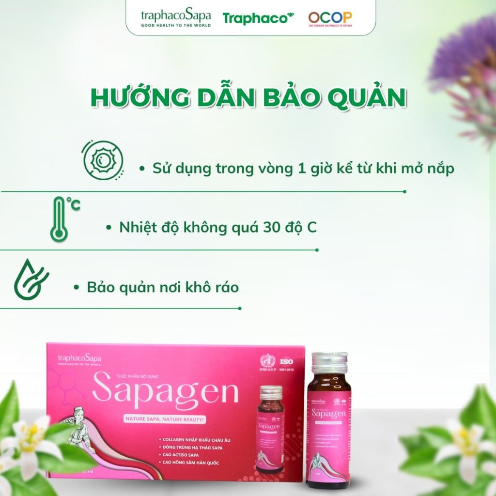  Nước Uống Collagen Thủy Phân SAPAGEN - TRAPHACOSAPA hộp 12 chai 50ml 
