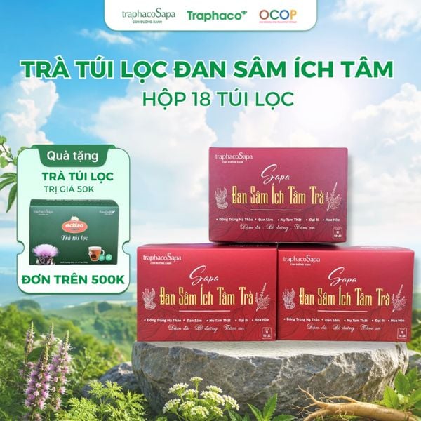  Trà Túi Lọc Đan Sâm Ích Tâm Sapa TRAPHACO SAPA Hỗ Trợ Dưỡng Tâm, Dưỡng Huyết Hộp 18 Túi 
