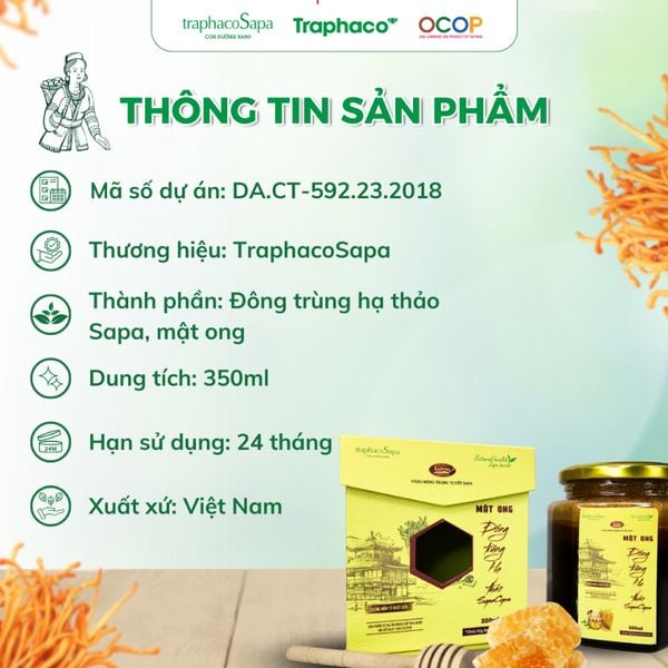  Mật Ong Đông Trùng Hạ Thảo Sapaceps TRAPHACO SAPA Hỗ Trợ Sức Khoẻ, Giảm Mệt Mỏi 350ml 