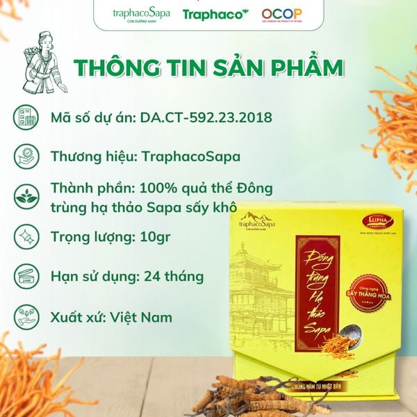  Đông Trùng Hạ Thảo Sapa Sấy Thăng Hoa TRAPHACO SAPA Nâng Cao Sức Khoẻ Giảm Mệt Mỏi 10gr 