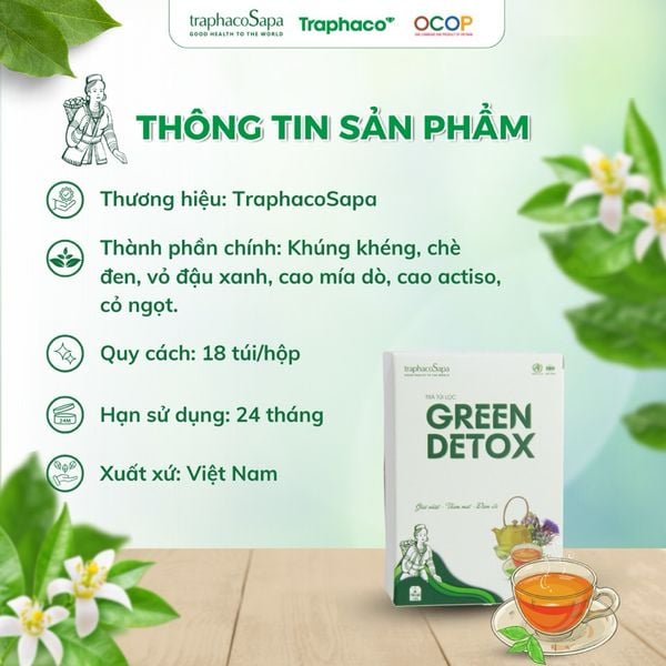  Trà túi lọc Green Detox TRAPHACO SAPA Hỗ Trợ Thanh Lọc Cơ Thể, Làm Mát Gan, Giảm Nóng Trong 