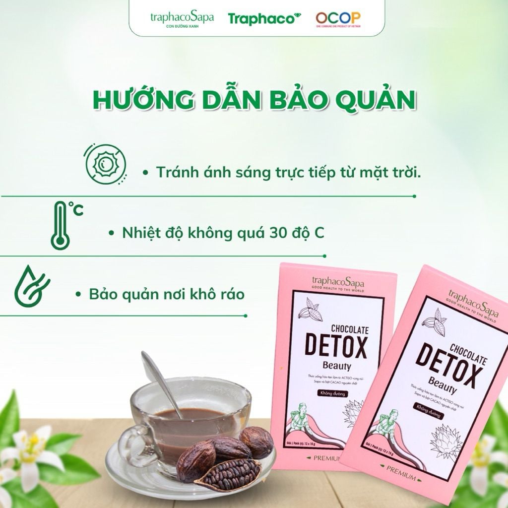  Bột Cacao Chocolate Detox Không Đường TRAPHACOSAPA OCOP 4 SAO Thanh Lọc Cơ Thể Hộp 12 Gói 