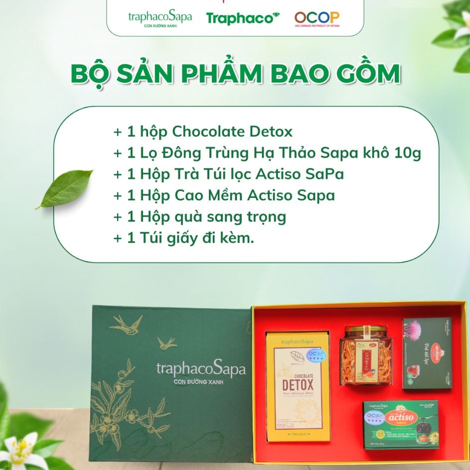  Set Quà Tặng 2 TRAPHACOSAPA Chocolate Detox Đông Trùng Trà Túi Lọc Atiso Thiểt Kế Đẹp Mắt Sang Trọng 