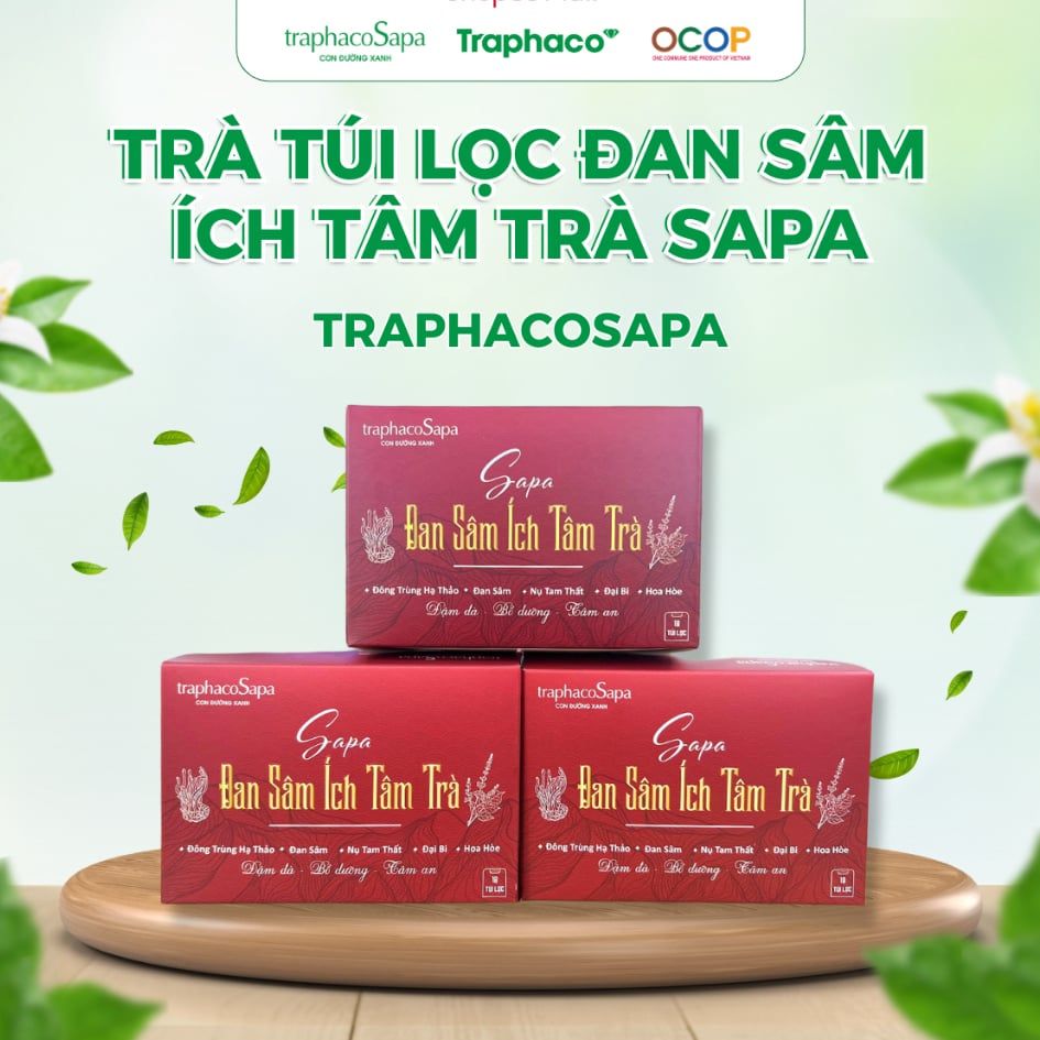  Trà Túi Lọc Đan Sâm Ích Tâm Sapa TRAPHACO SAPA Hỗ Trợ Dưỡng Tâm, Dưỡng Huyết Hộp 18 Túi 
