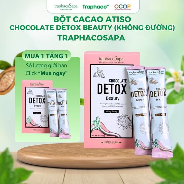  Bột Cacao Chocolate Detox Không Đường TRAPHACOSAPA OCOP 4 SAO Thanh Lọc Cơ Thể Hộp 12 Gói 