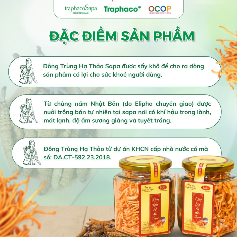  Đông Trùng Hạ Thảo Sapa Sấy Thăng Hoa TRAPHACO SAPA Nâng Cao Sức Khoẻ Giảm Mệt Mỏi 10gr 