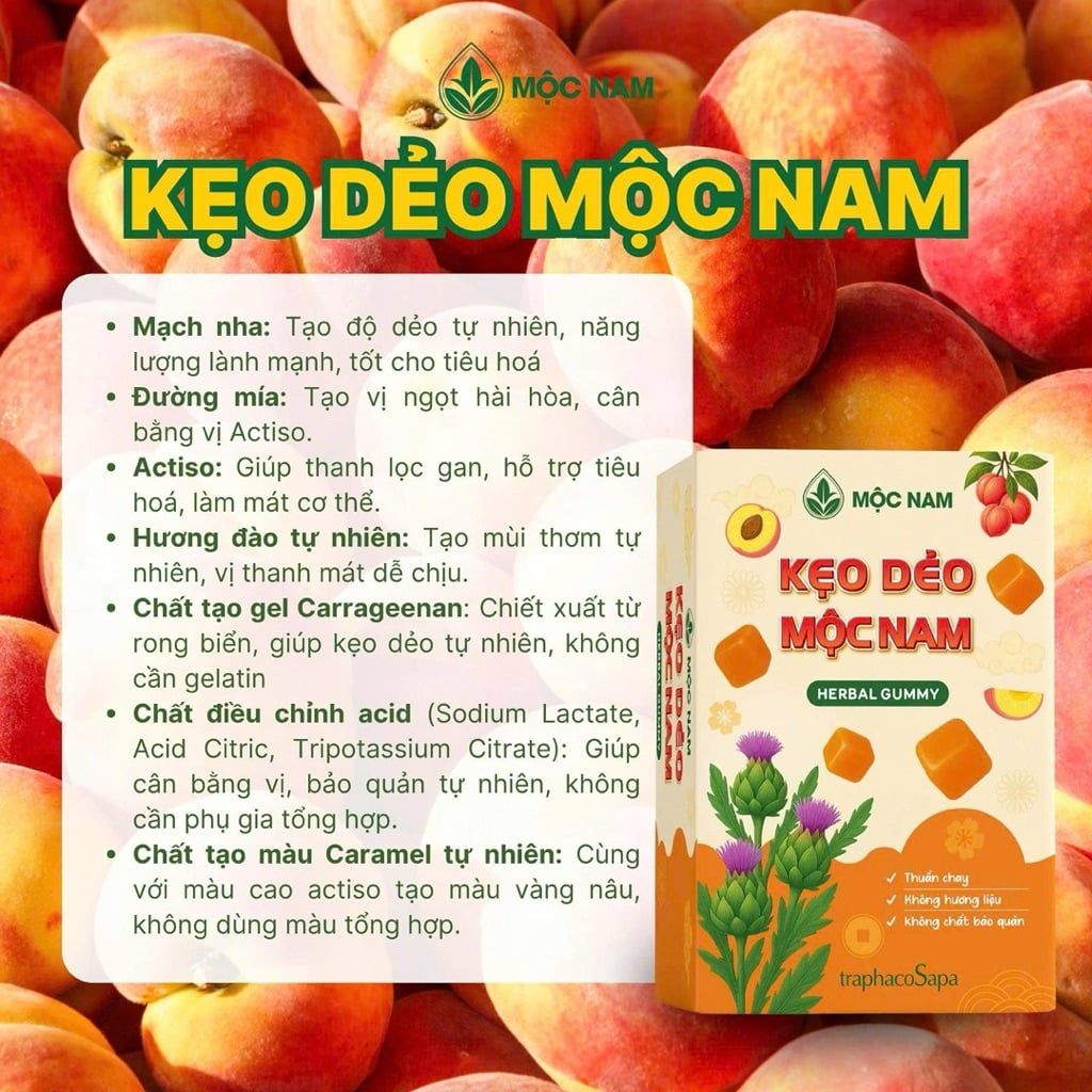  Kẹo Dẻo Actiso Mộc Nam, Thuần Chay, Không Gelatin, Hương Vị Thơm Ngon, Hỗ Trợ Tiêu Hóa 