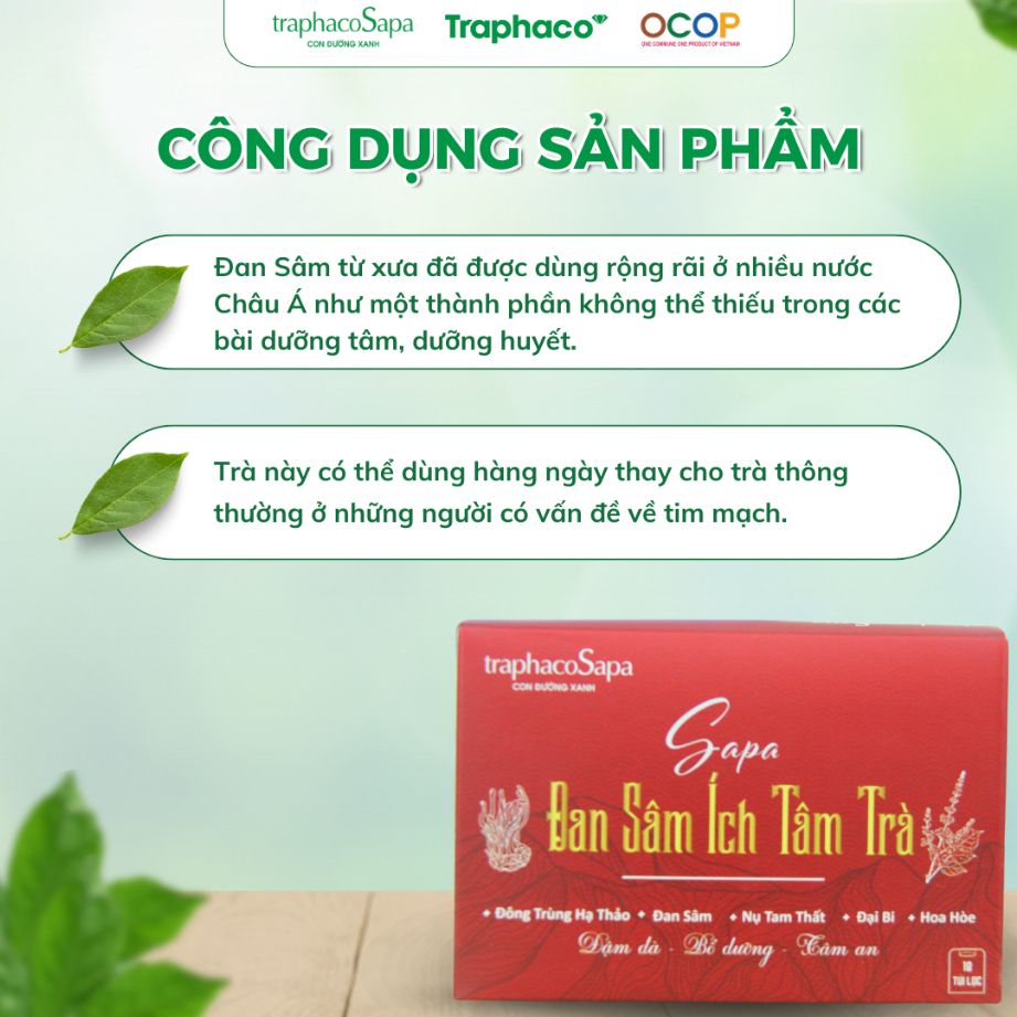  Trà Túi Lọc Đan Sâm Ích Tâm Sapa TRAPHACO SAPA Hỗ Trợ Dưỡng Tâm, Dưỡng Huyết Hộp 18 Túi 