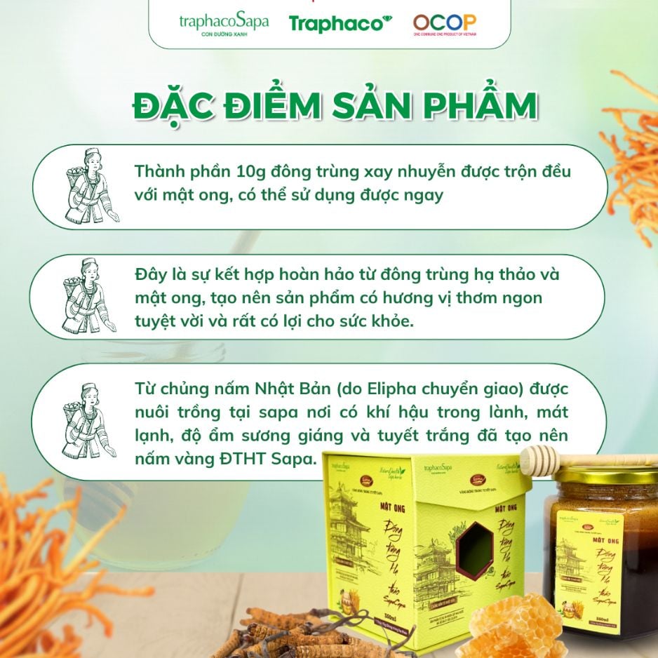  Mật Ong Đông Trùng Hạ Thảo Sapaceps TRAPHACO SAPA Hỗ Trợ Sức Khoẻ, Giảm Mệt Mỏi 350ml 
