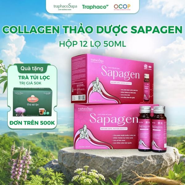  Nước Uống Collagen Thủy Phân SAPAGEN - TRAPHACOSAPA hộp 12 chai 50ml 