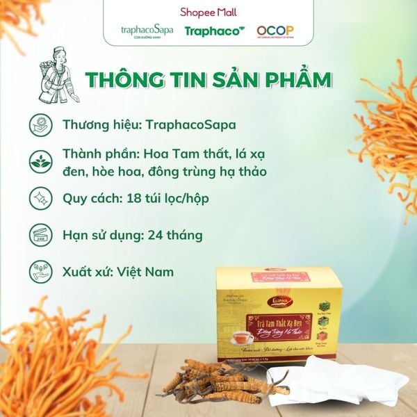  [COMBO 3 HỘP] Trà Túi Lọc Đông Trùng Hạ Thảo Tam Thất Xạ Đen TRAPHACOSAPA Hộp 18 Túi Lọc 