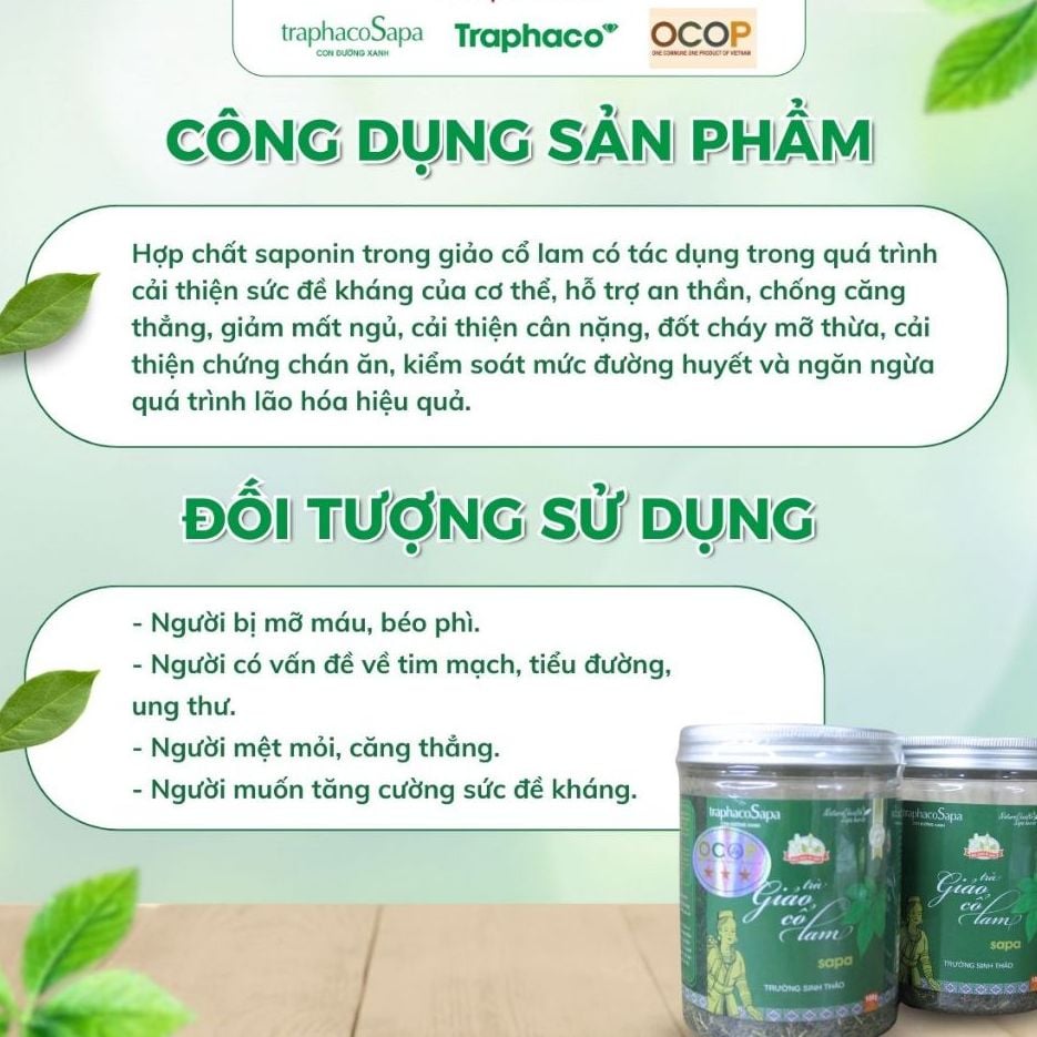  Trà Thảo Dược Giảo Cổ Lam Sapa TRAPHACO SAPA [OCOP 3 Sao] Hỗ Trợ Giấc Ngủ, Giảm Căng Thẳng 100gr 