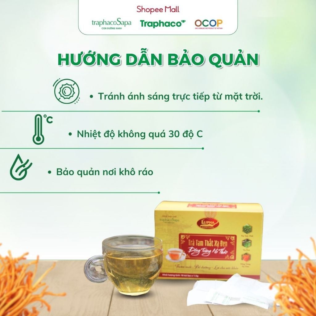 [COMBO 3 HỘP] Trà Túi Lọc Đông Trùng Hạ Thảo Tam Thất Xạ Đen TRAPHACOSAPA Hộp 18 Túi Lọc 