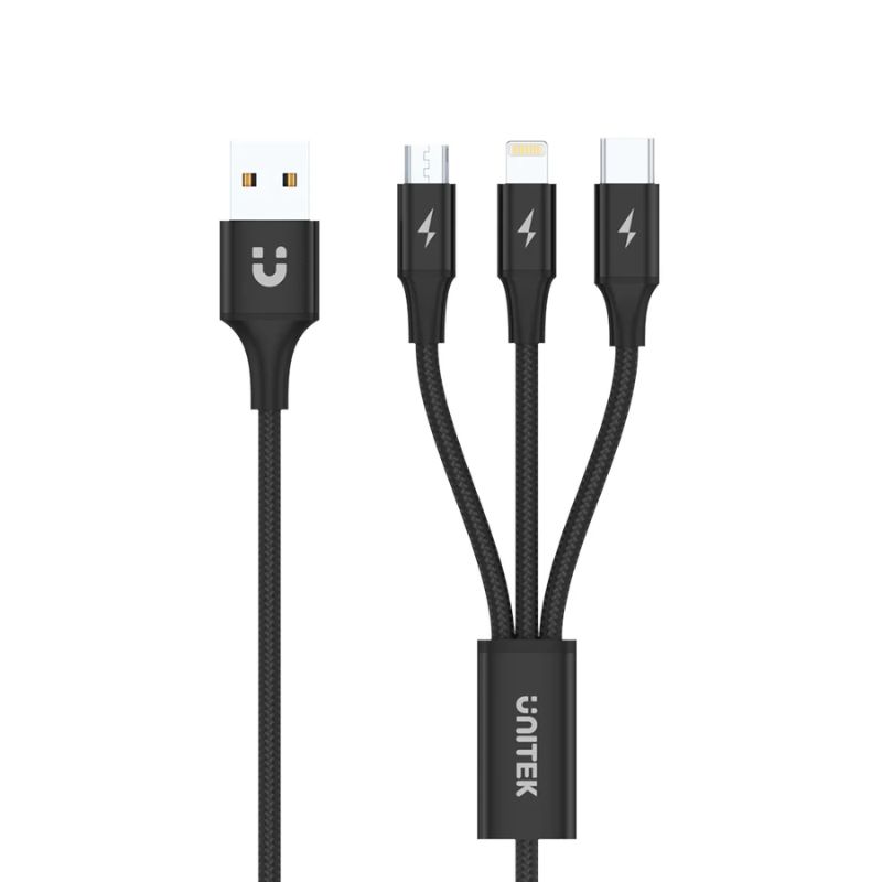 Cáp Sạc Đa Năng UNITEK 3 in 1 (USB A ra USB C/ Micro/ Lightning)