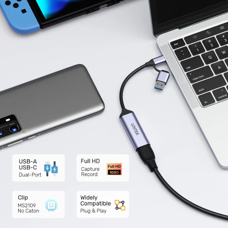Card Ghi Hình Unitek V1167A HDMI to USB-C/A Hỗ Trợ Input 4K30Hz