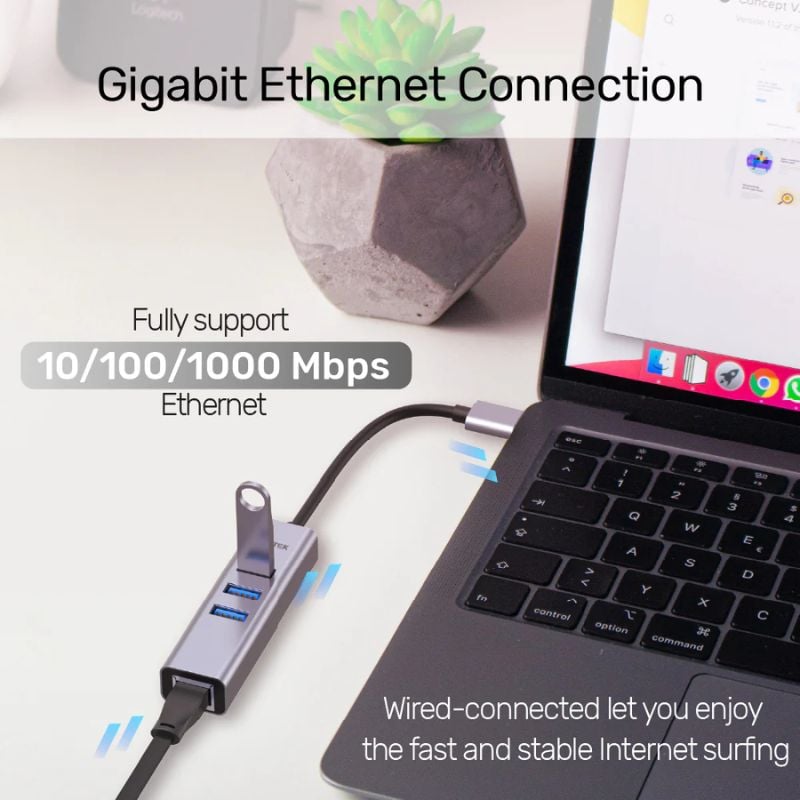 Hub USB C Đa Năng UNITEK 4 in 1 (Gigabit Ethernet + 3 Cổng USB 3.0)