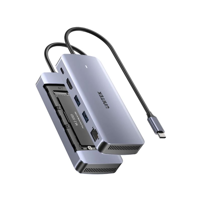 Hub USB C UNITEK 6 in 1 Kèm Hộp SSD M.2 NVMe/SATA (4K 60Hz + PD 100W)