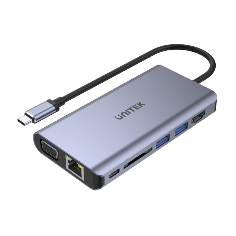 Hub USB C UNITEK uHUB O8 8 in 1 (Dual Display HDMI/VGA + PD 100W + LAN)
