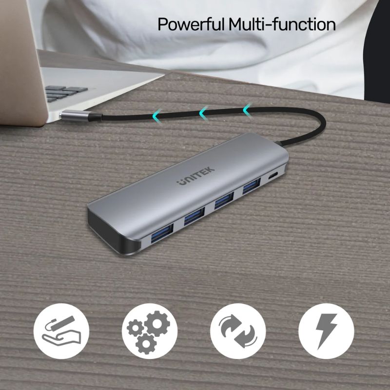 Hub USB C UNITEK uHUB P5 4 Cổng USB A 5Gbps (Có Nguồn Phụ 10W)