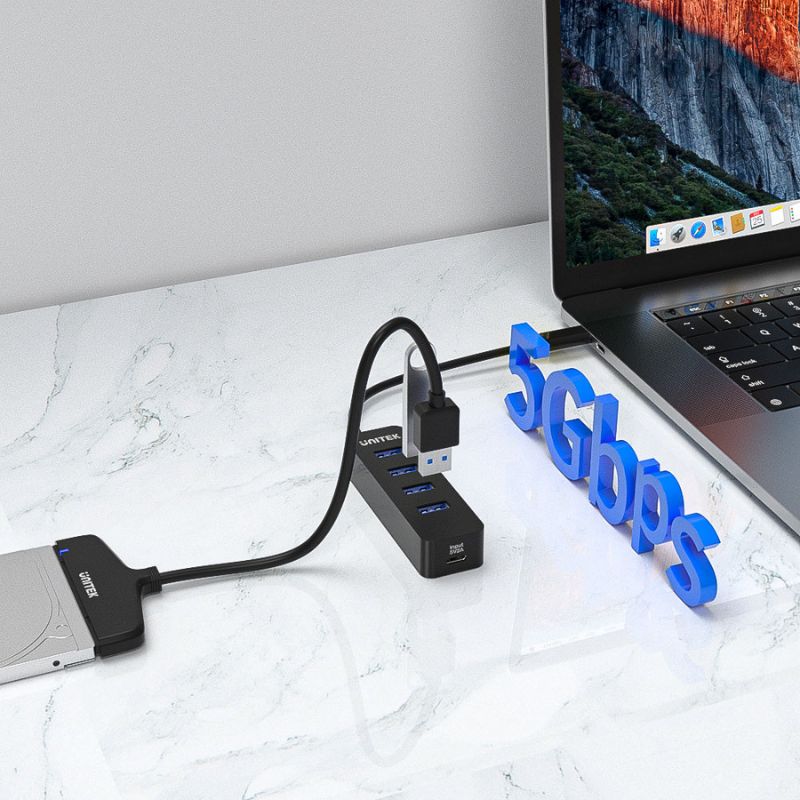 Hub USB C UNITEK uHUB Q4 4 Cổng USB A 5Gbps Có Nguồn Phụ
