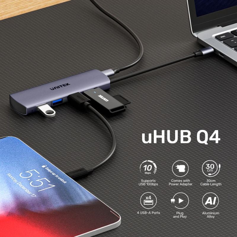 Hub USB C UNITEK uHUB Q4 4 Cổng USB A (Tốc Độ 10Gbps)
