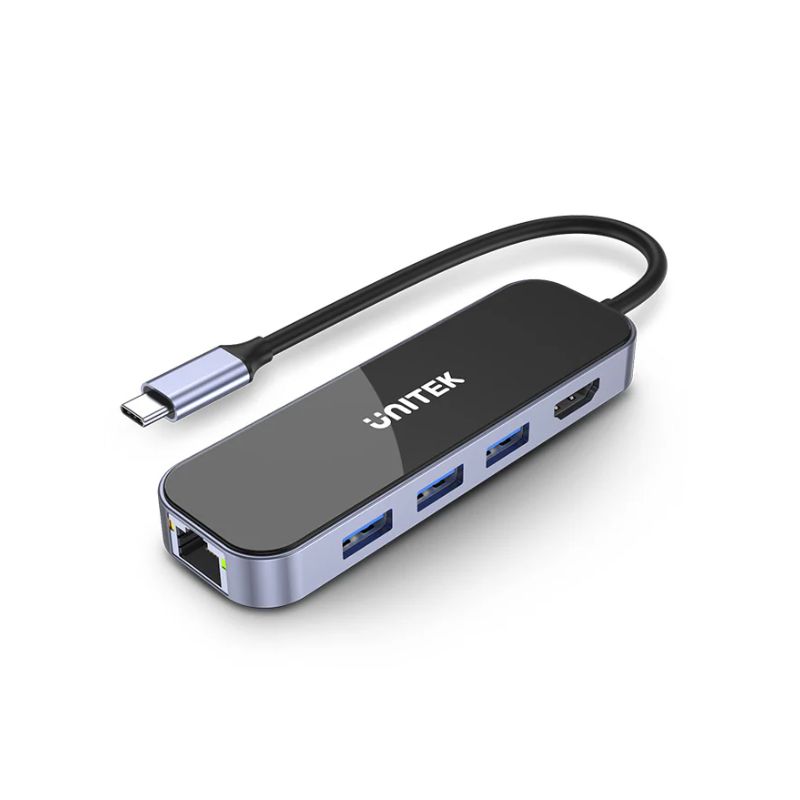 Hub USB C UNITEK uHUB H6 Gloss 6 in 1 (HDMI 4K 60Hz + LAN Gigabit + PD 100W)