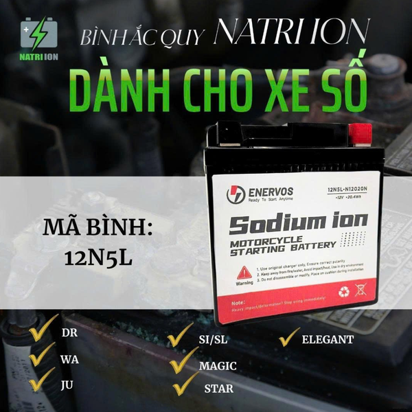 Bình Ắc Quy Xe Máy Natri iOn 12N5L 12V-5Ah, dùng cho Star, Dr, Wa, Magic, Elegant
