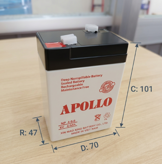 Ắc Quy Apollo NP4-6 6V-4AH, Bình ắc quy khô 6V cho xe điện trẻ em ,đèn khẩn cấp, quạt sạc