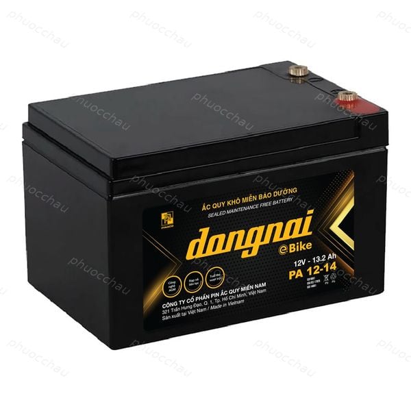 Ắc quy Dongnai PA 12-14 nhìn từ trên xuống — 2 đầu cực