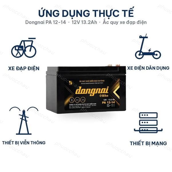 Ứng dụng ắc quy Dongnai PA 12-14: xe đạp điện, thiết bị viễn thông, thiết bị mạng