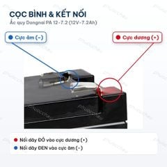 Cọc bình ắc quy Đồng Nai PA 12-7.2: cực dương (+) và cực âm (-)