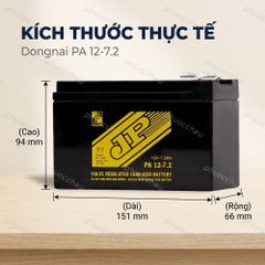 Kích thước ắc quy Đồng Nai PA 12-7.2: dài 151 rộng 66 cao 95mm