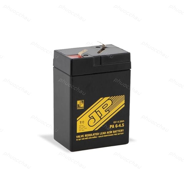 Ắc quy Đồng Nai PA 6-4.5 nhìn từ trên xuống, thấy 2 cọc đấu dây