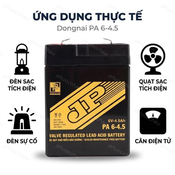 Ứng dụng ắc quy Đồng Nai PA 6-4.5: đèn sạc, quạt sạc, đèn sự cố, cân điện tử