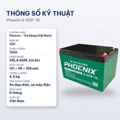 Thông số kỹ thuật ắc quy Phoenix 6-DZF-15 12V 15Ah kín khí VRLA AGM