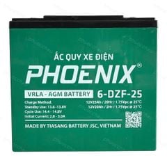 Góc chính diện ắc quy Phoenix 6-DZF-25 12V 25Ah kín khí VRLA AGM