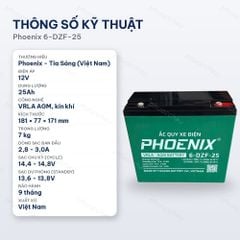 Thông số kỹ thuật ắc quy Phoenix 6-DZF-25 12V 25Ah kín khí VRLA AGM