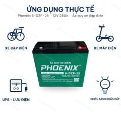Ứng dụng ắc quy Phoenix 6-DZF-25: xe đạp điện, xe máy điện, xe điện dân dụng, chiếu sáng khẩn cấp
