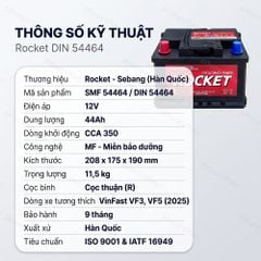Thông số kỹ thuật ắc quy Rocket DIN 54464 12V 44Ah CCA 350