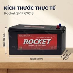 Kích thước ắc quy Rocket 67018: dài 513 rộng 222 cao 220mm